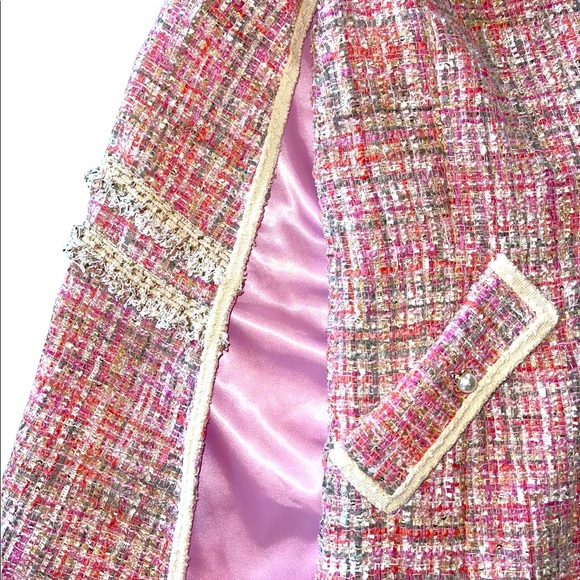 The Kaya Metallic Pink Tweed Belted Jacket Dress - Picture 10 of 12